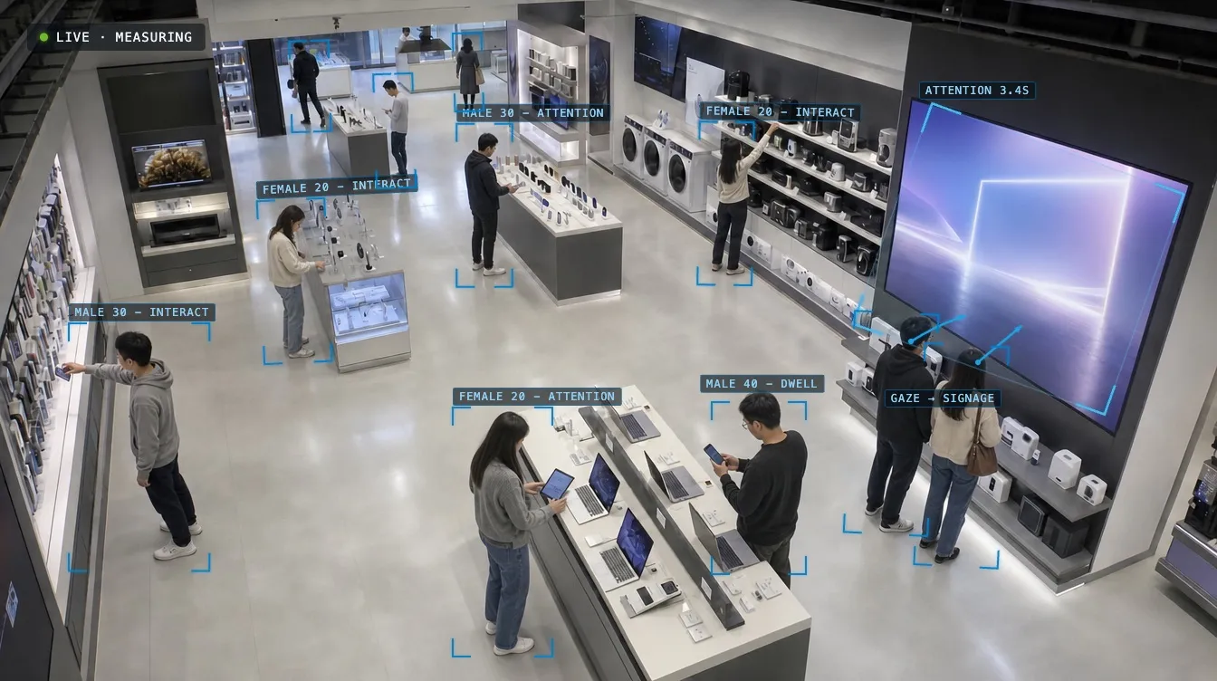 People browsing products and viewing signage during measurement