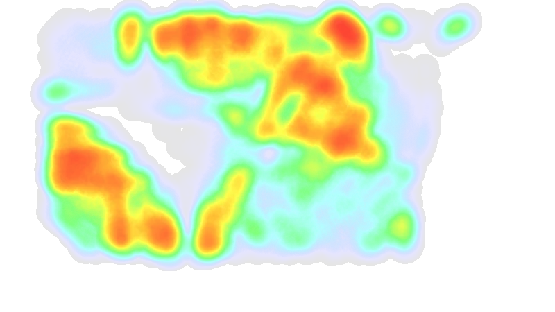 Anonymized zone dwell heatmap — aggregated pause intensity across the store floor